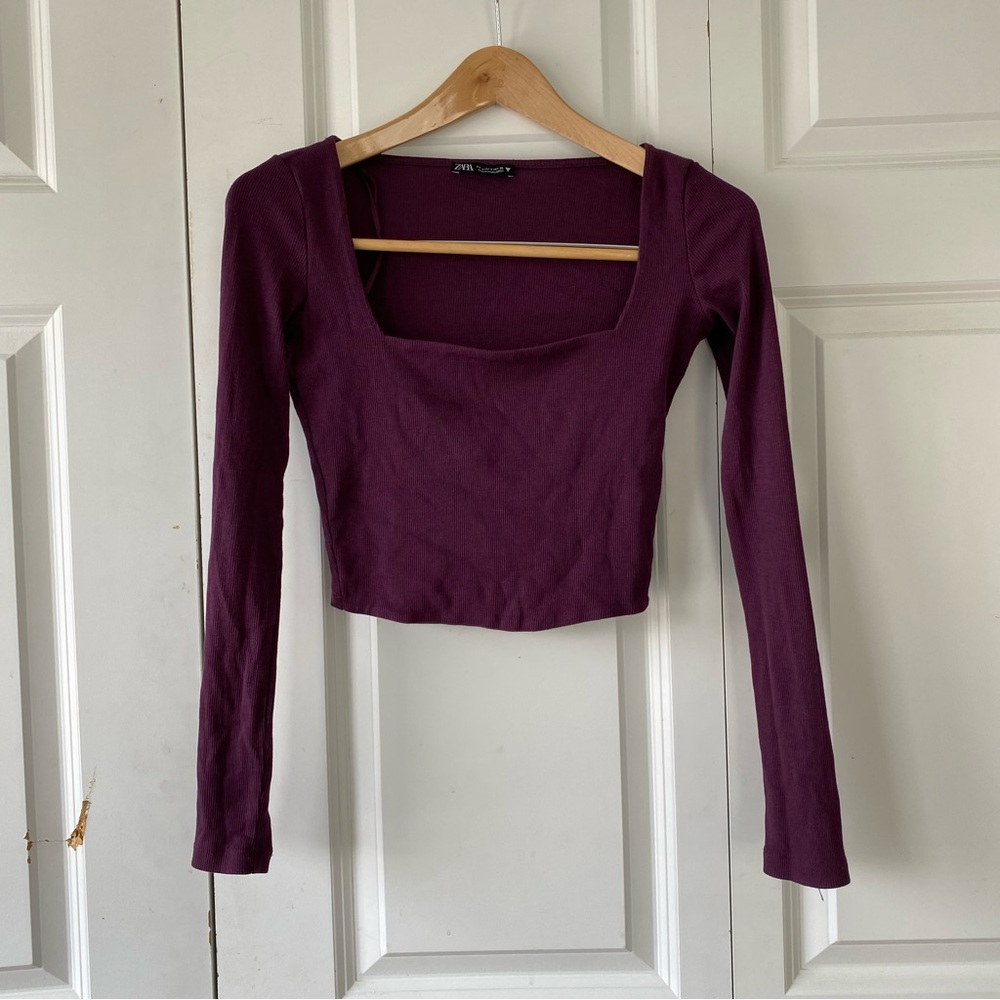 Zara Purple Long Sleeve Crop Top